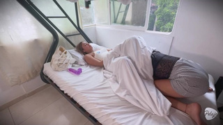 A chick discovers her hostel roommate masturbating and decides to blow her twat until she squirts