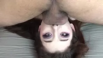 Close up POINT OF VIEW Upside Down Deepthroat Oral Sex with Hard Throbbing Jizz in Throat and Ball Blowing