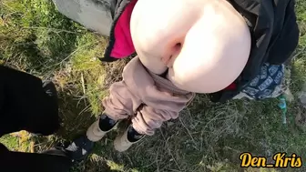 green haired schoolgirl enjoys to have sex outdoors to get a humongous load on her face and clothes