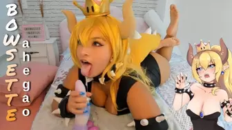 Sexy Bowsette cosplay skank playing hard with her sex machine ahegao and bad dragon bj