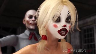 Joker Bangs Rough a Hot Cute Blonde in a Clown Mask in the Abandoned Room