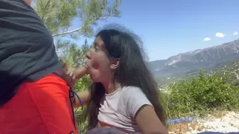 I blowed a stranger in the mountains and he gave me a golden shower and jizz all over my face