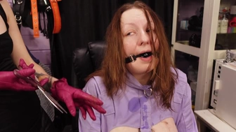 Lezzie cuts a slave's hair - Domination Naughty Play Haircutting (Arya Grander & Mistress Priest)