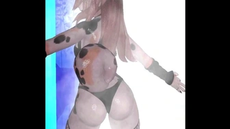 Charming furry strip tease in the shower and dancing (Vr vtuber)