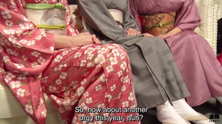Oriental traditional kimono orgy with Maki Hojo and friends
