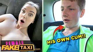 OMG 19 year cougar stud nearly spunks in his OWN MOUTH - Female Fake Taxi