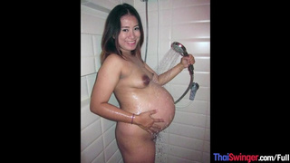Gigantic belly 40 weeks pregnant Asian MILF Pat horny fucking in POINT OF VIEW